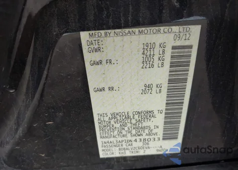 2013 Nissan Altima 2.5 Sl from USA, damaged, VIN 1N4AL3AP1DN438033